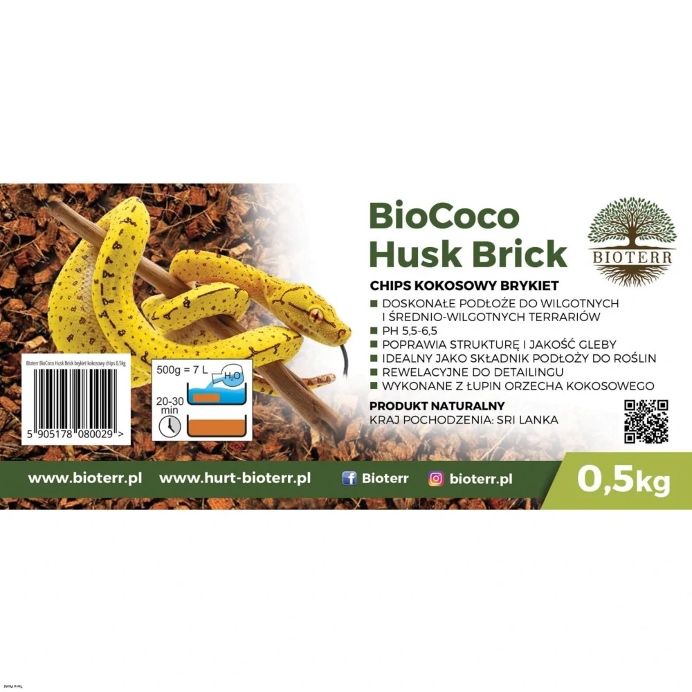 BioCoco Husk Brick Kokosový substrát, briketová štiepka 500g, fóliovaná